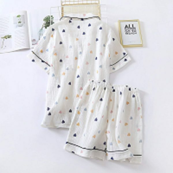 Y2K Heart Print Cotton Pajama Set for Women - Cute Japanese Streetwear