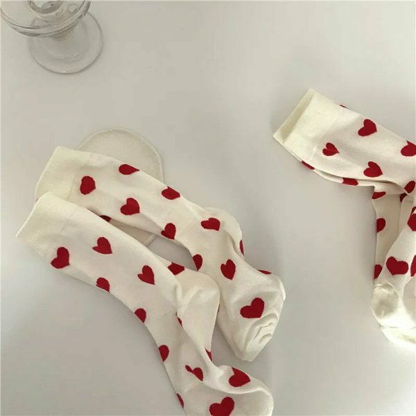 Y2K Heart Print Crew Socks for Women - White - Size 3-8 UK