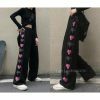 Y2K Heart Print Wide Leg Pants for Women - Harajuku Streetwear Fashion