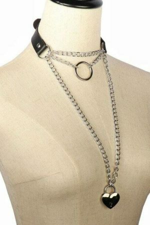 Y2K Heart-Shaped Pendant Necklace with Punk Chain