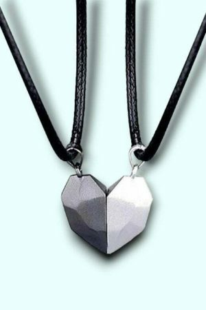 Y2K Heart-Shaped Stainless Steel Magnetic Necklace for Couples