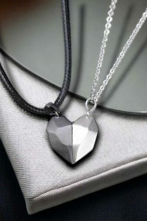 Y2K Heart-Shaped Stainless Steel Magnetic Necklace for Couples