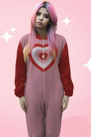 Y2K Heart Sleeper Hooded Zip Jumpsuit - Trendy Unisex Cozy Plush Pajamas