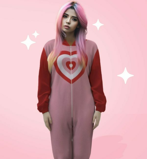 Y2K Heart Sleeper Hooded Zip Jumpsuit - Trendy Unisex Cozy Plush Pajamas