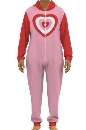 Y2K Heart Sleeper Hooded Zip Jumpsuit - Trendy Unisex Cozy Plush Pajamas