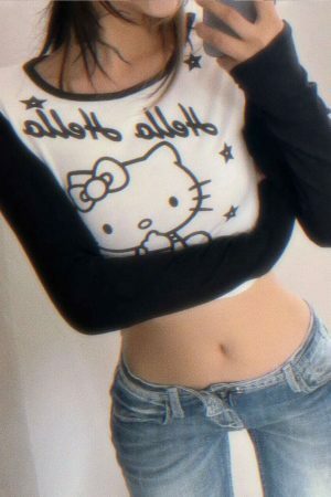 Y2K Hello Kitty Black and White Streetwear Top