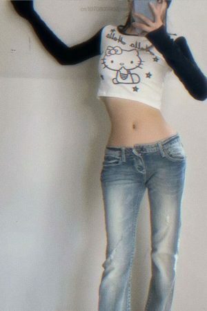 Y2K Hello Kitty Black and White Streetwear Top