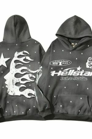 Y2K Hellstar Embroidery Hoodie: Streetwear Retro Style Casual Top