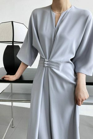 Y2K High End Button Up Dress, Elegant Office Lady Skirt, STYLISH Waist Belted Bodycon - Business Party Homecoming