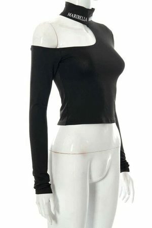 Y2K High Neck Synthetic Fabric Women's Streetwear Top