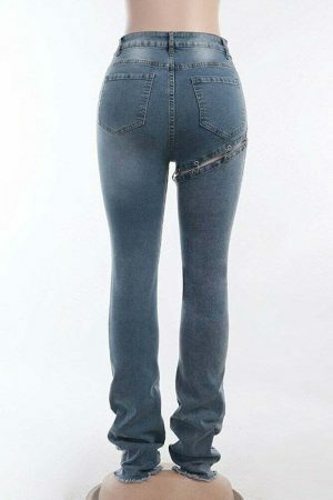 Y2K High Waist Blue Jeans Set - Streetwear Fashion Aesthetic