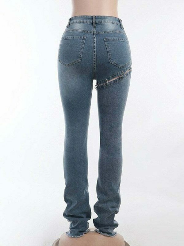 Y2K High Waist Blue Jeans Set - Streetwear Fashion Aesthetic