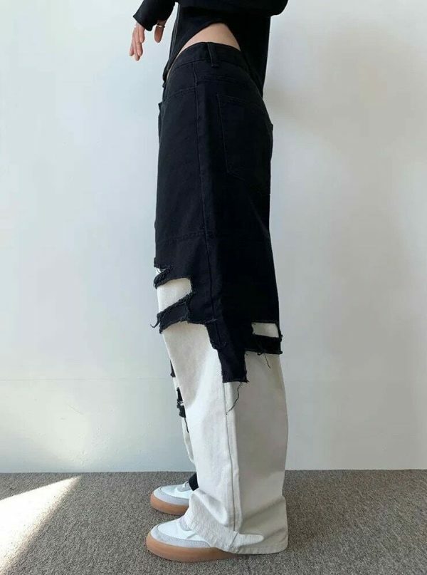 Y2K High Waist Color Spliced Denim Cargo Pants for Women