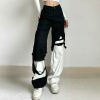 Y2K High Waist Color Spliced Denim Cargo Pants for Women