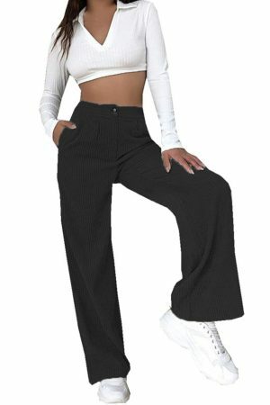 Y2K High Waist Corduroy Pants | Loose Straight Fit | Women's Streetwear Fashion