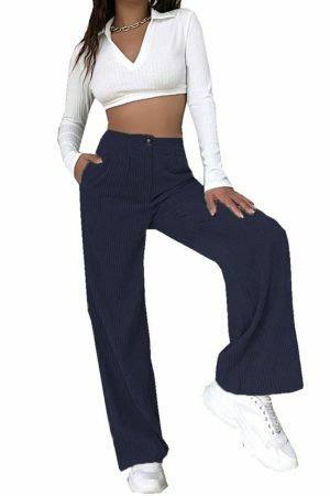 Y2K High Waist Corduroy Pants | Loose Straight Fit | Women's Streetwear Fashion