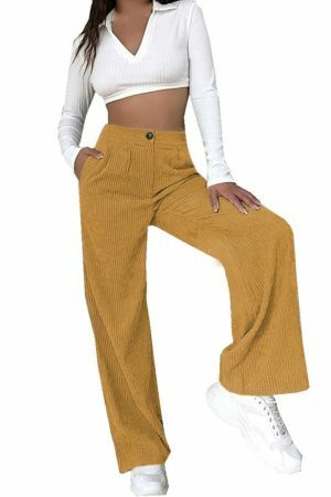 Y2K High Waist Corduroy Pants | Loose Straight Fit | Women's Streetwear Fashion