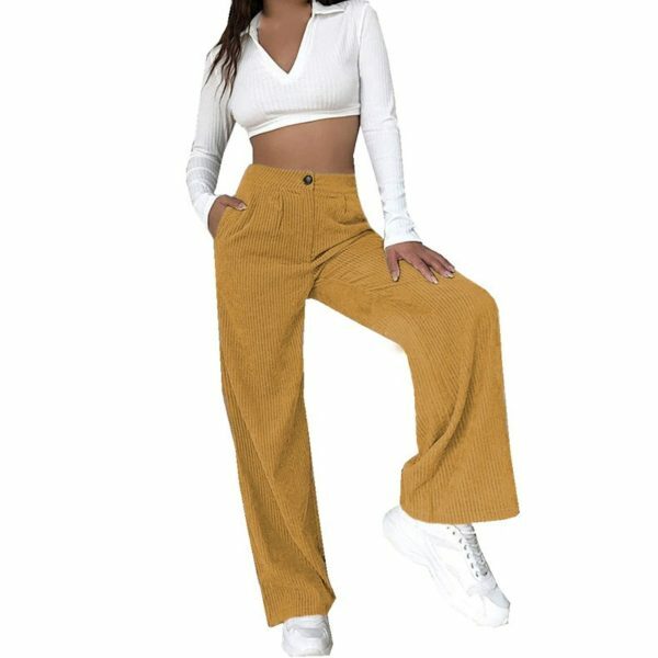 Y2K High Waist Corduroy Pants | Loose Straight Fit | Women's Streetwear Fashion