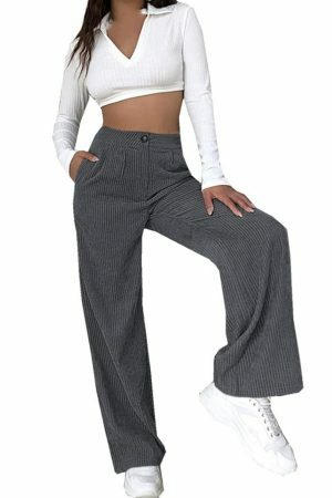 Y2K High Waist Corduroy Pants | Loose Straight Fit | Women's Streetwear Fashion