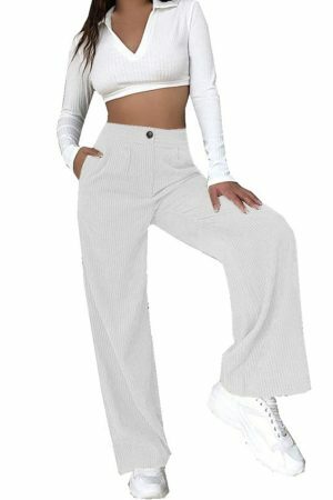 Y2K High Waist Corduroy Pants | Loose Straight Fit | Women's Streetwear Fashion