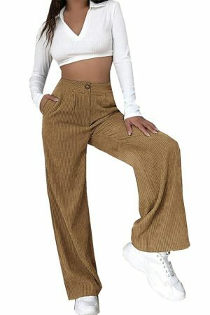 Y2K High Waist Corduroy Pants | Loose Straight Fit | Women's Streetwear Fashion