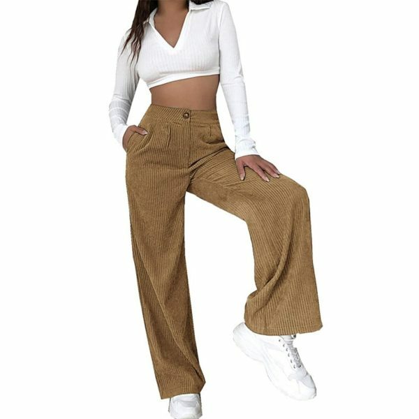 Y2K High Waist Corduroy Pants | Loose Straight Fit | Women's Streetwear Fashion