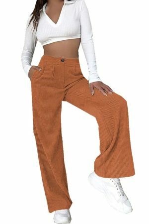 Y2K High Waist Corduroy Pants | Loose Straight Fit | Women's Streetwear Fashion