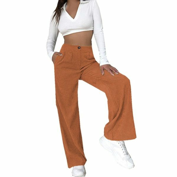 Y2K High Waist Corduroy Pants | Loose Straight Fit | Women's Streetwear Fashion