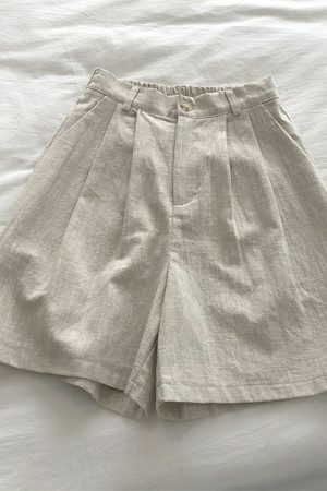 Y2K High Waist Cotton Linen Shorts for Women, Streetwear Breathable Casual Loose Fit