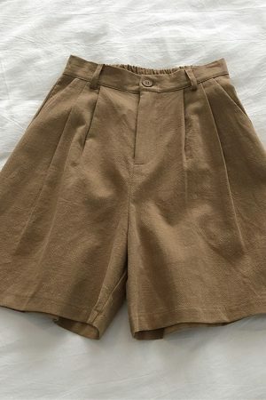 Y2K High Waist Cotton Linen Shorts for Women, Streetwear Breathable Casual Loose Fit