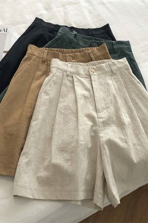 Y2K High Waist Cotton Linen Shorts for Women, Streetwear Breathable Casual Loose Fit