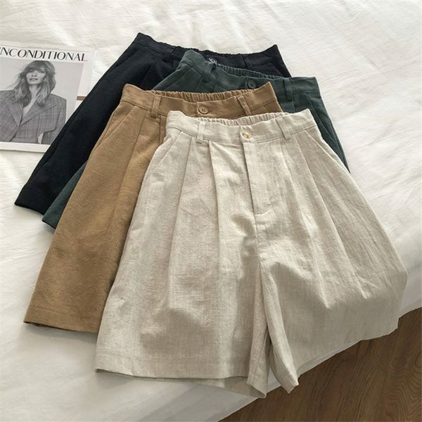 Y2K High Waist Cotton Linen Shorts for Women, Streetwear Breathable Casual Loose Fit