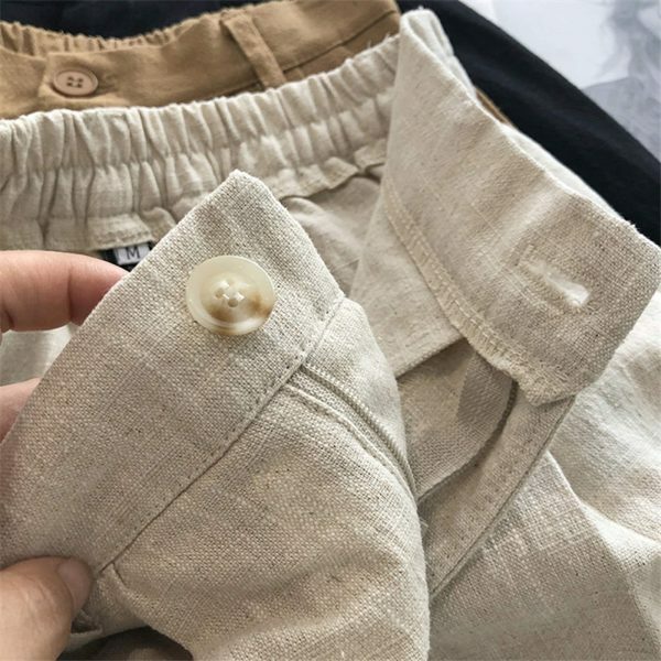 Y2K High Waist Cotton Linen Shorts for Women, Streetwear Breathable Casual Loose Fit