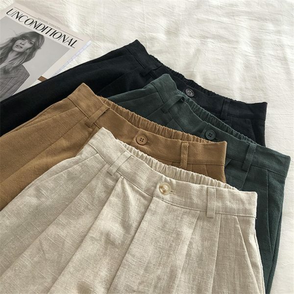 Y2K High Waist Cotton Linen Shorts for Women, Streetwear Breathable Casual Loose Fit