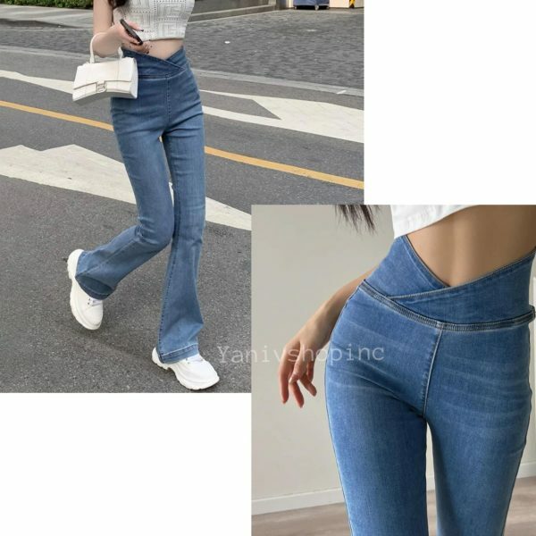 Y2K High Waist Flared Denim Pants for Women - Streetwear Stretch Jeans