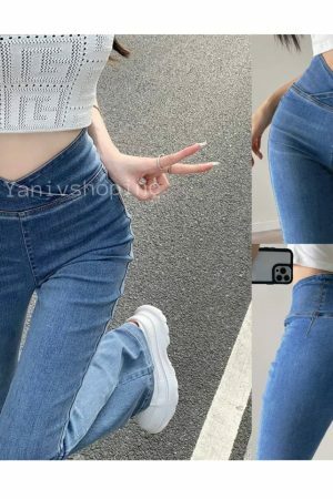 Y2K High Waist Flared Denim Pants for Women - Streetwear Stretch Jeans