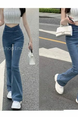 Y2K High Waist Flared Denim Pants for Women - Streetwear Stretch Jeans