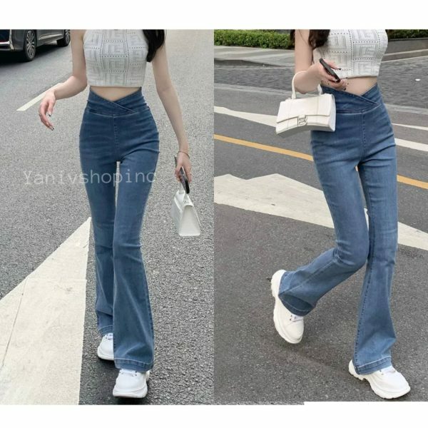 Y2K High Waist Flared Denim Pants for Women - Streetwear Stretch Jeans