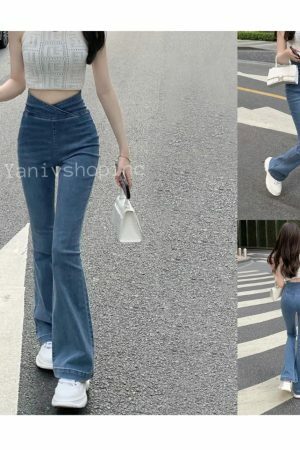 Y2K High Waist Flared Denim Pants for Women - Streetwear Stretch Jeans