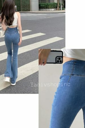 Y2K High Waist Flared Denim Pants for Women - Streetwear Stretch Jeans