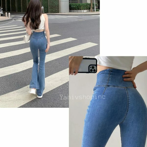 Y2K High Waist Flared Denim Pants for Women - Streetwear Stretch Jeans