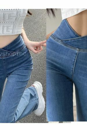 Y2K High Waist Flared Denim Pants for Women - Streetwear Stretch Jeans