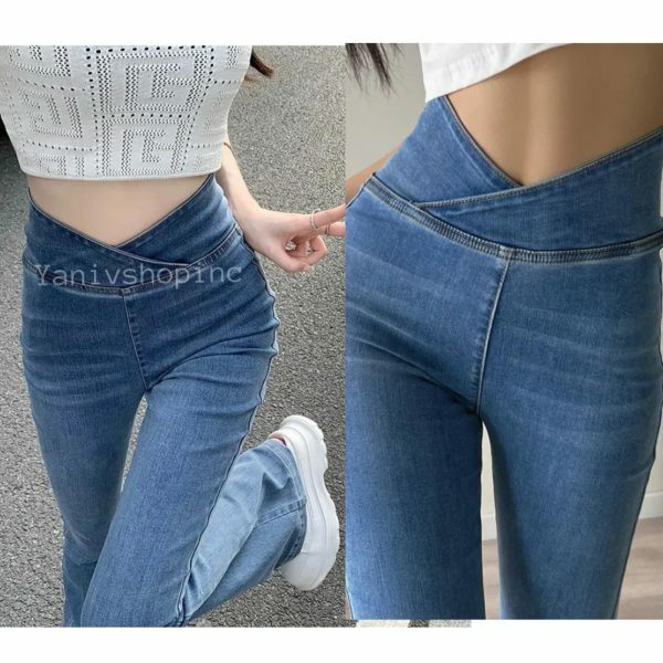 Y2K High Waist Flared Denim Pants for Women - Streetwear Stretch Jeans