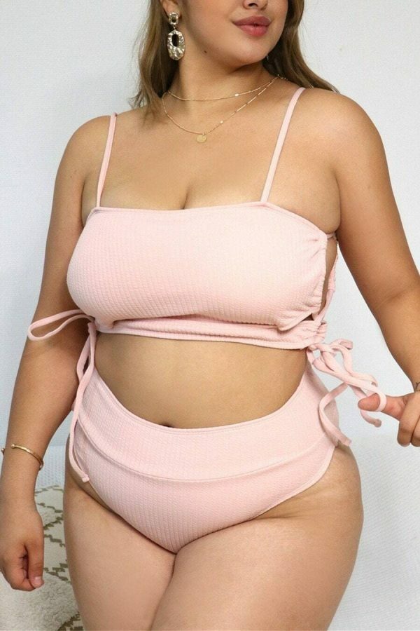 Y2K High Waist Pastel Bikini Bottom in Soft Pink