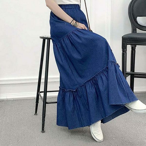 Y2K High Waist Patchwork Ruffle Denim Skirt - Streetwear Fashion