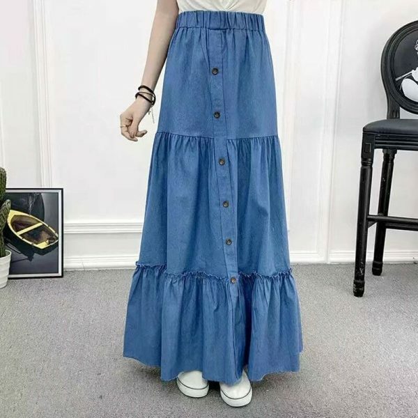 Y2K High Waist Patchwork Ruffle Denim Skirt - Streetwear Fashion