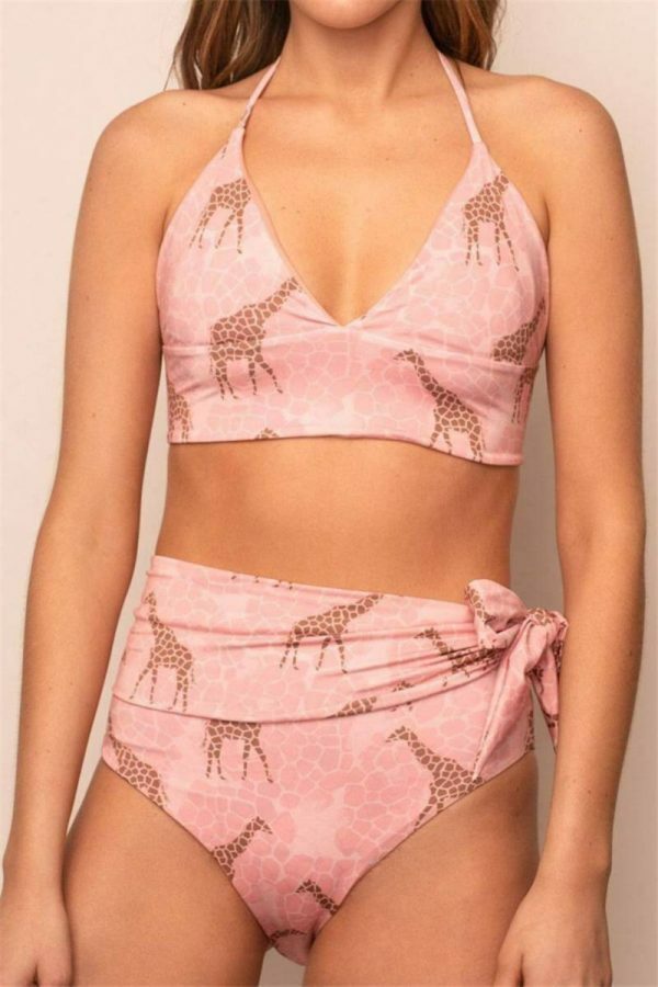 Y2K High Waist Pink Animal Print Bikini Bottom