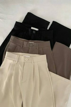 Y2K High Waist Suit Pants: Straight Office Trousers, Korean Streetwear