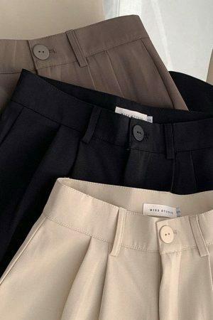 Y2K High Waist Suit Pants: Straight Office Trousers, Korean Streetwear