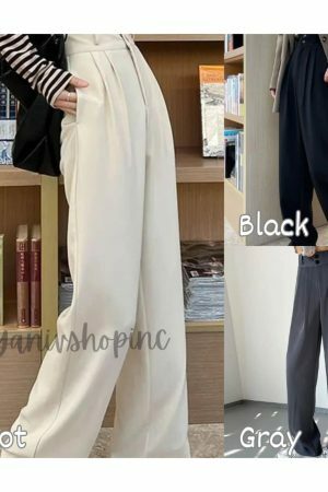 Y2K High Waist Wide Leg Black Suit Pants for Women - Korean Streetwear Fashion